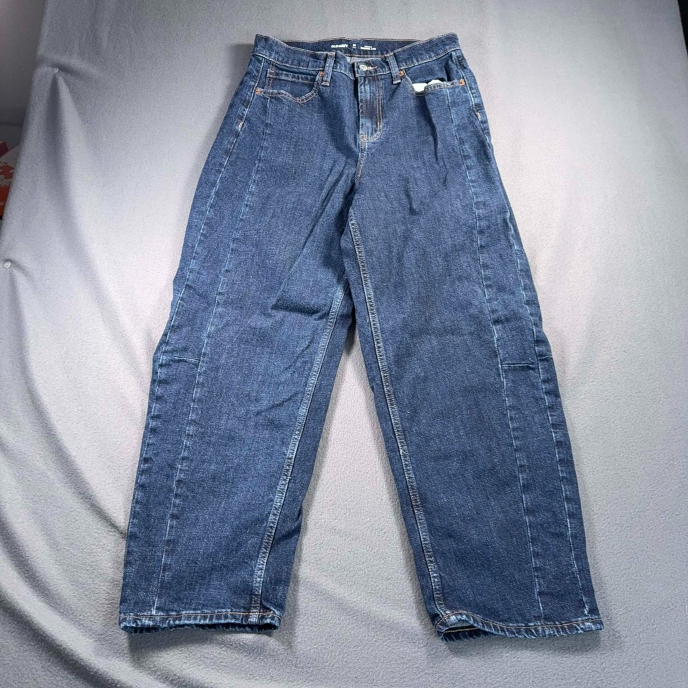Old Navy Women's 10 Tall High-Rise Barrel Leg Jeans Dark Wash Stretch 30x26